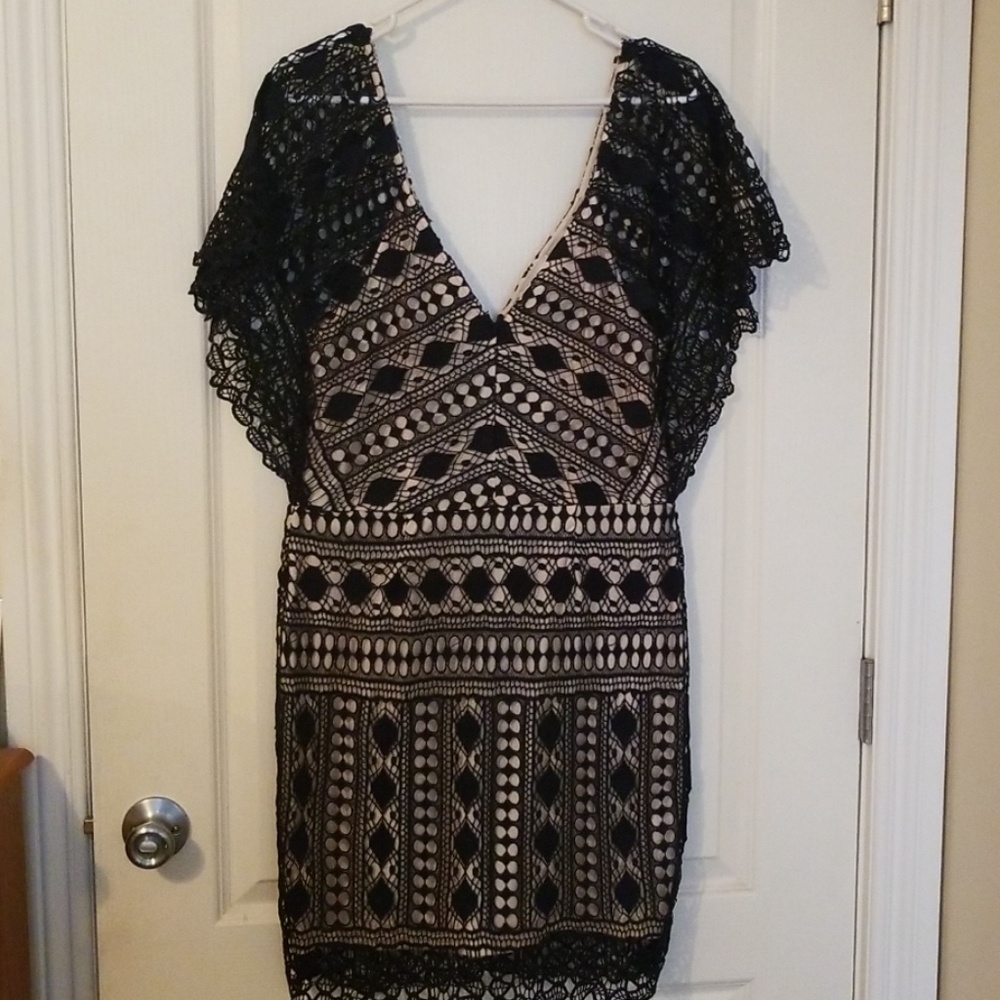 Navy Lace Overlay Cocktail  Dress